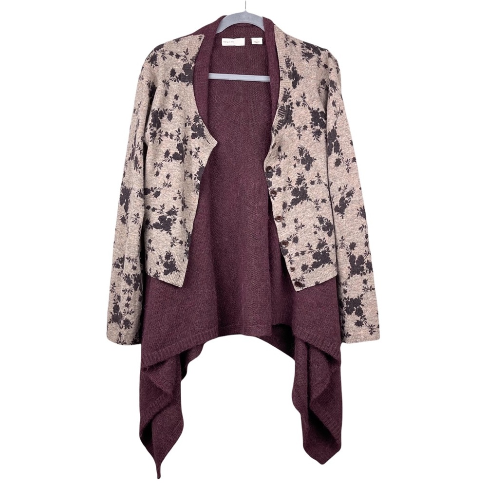 Anthropologie Sleeping on Snow Cozy Times Two Floral Cardigan Wool Size Large